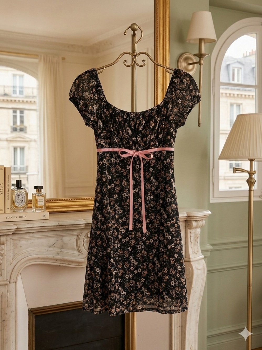 Floral Empire Waist sundress with Pink Bow